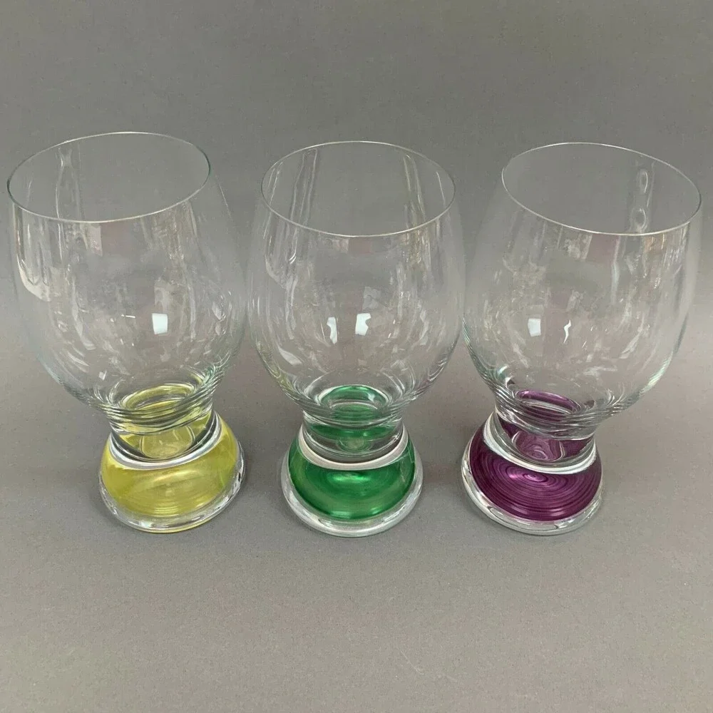 Clear Glass Ice Tea Tumblers Green Yellow Purple‎ Lot of 3